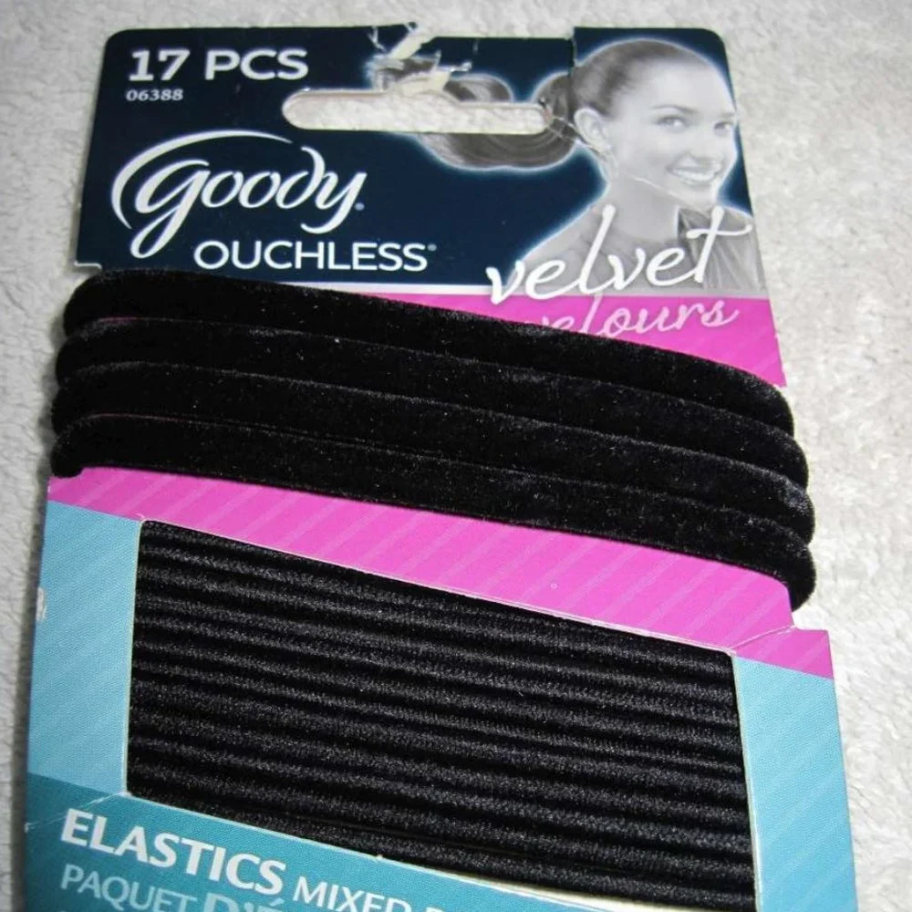 17 Black 5 Goody Velvet Secure Stay Put Elastic Hair Band Ponytailers 12 Ouchles